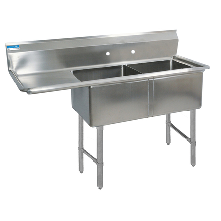 BK RESOURCES 25.5 in W x 54.1875 in L x Free Standing, Stainless Steel, Two Compartment Sink 16 Gauge BKS6-2-1620-14-18LS